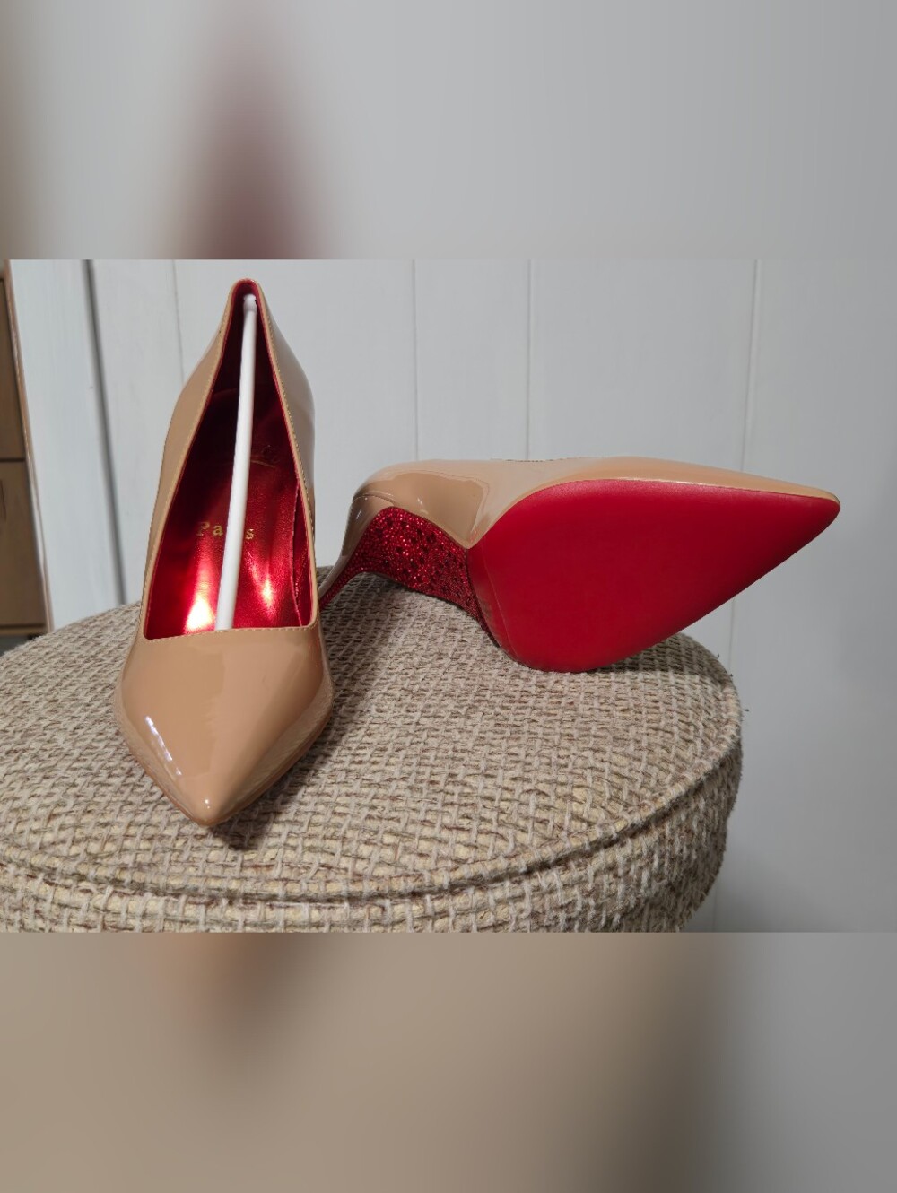 Nude Patent Pointed-Toe 3in Pumps